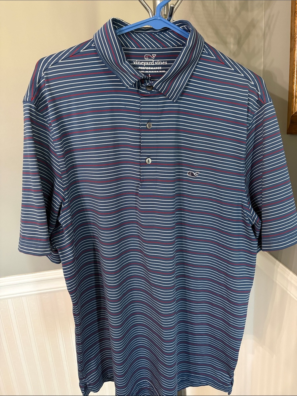 Vineyard Vines Navy, Red & White Striped Performance Polo